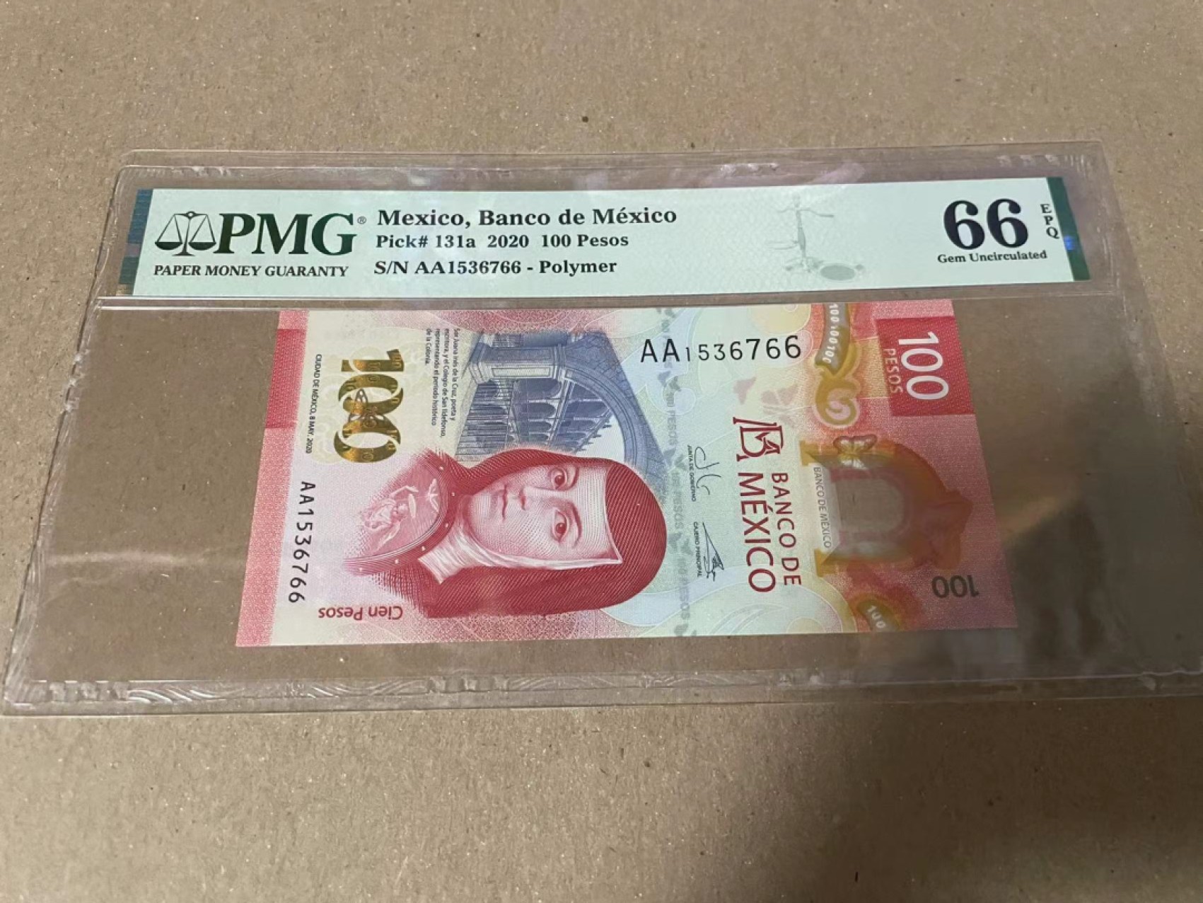 【Blue Auction】✨世界纸币精拍第192期——大蚂蚁&大胡子 【一组2张 年度最佳纸币】墨西哥 2020年100比索 AA冠 PMG66EPQ&AB冠 全新UNC