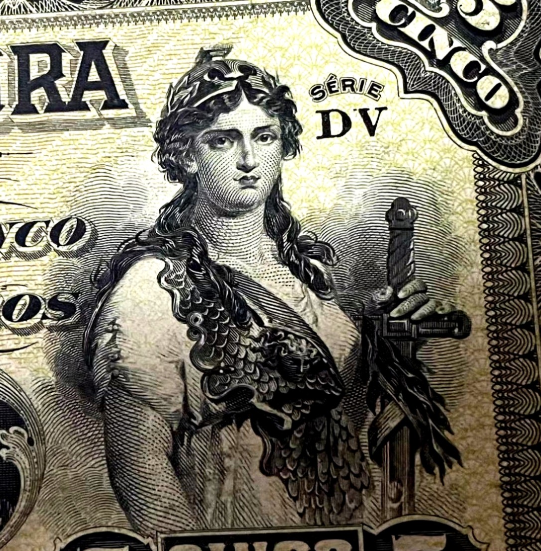 【Blue Auction】✨世界纸币精拍第192期——大蚂蚁&大胡子 【百年风云】墨西哥 1911年5比索 雕刻非常漂亮 小女孩 天使 执剑女神 全新UNC