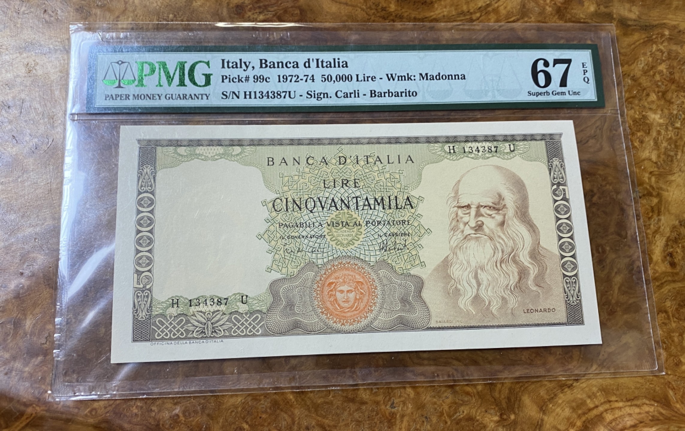 Chase Auction 第13期 - - 中外纸币、民国钞联拍！ 1972年意大利50000里拉，PMG67分，名誉品达芬奇！