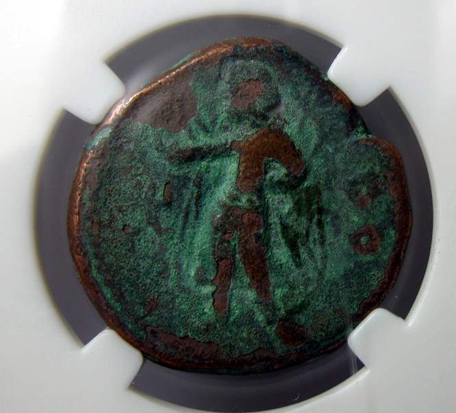 贵霜铜币,迦腻色迦,钱币四德拉克,马公元127-152,中乾评级XF45