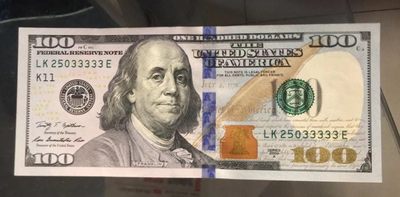 【囧羊收藏】精选微拍第46期暨2022年第三期  港澳台和外币 - 2009A美国100元 全程无47老虎号33333 全新UNC 居中好适合评级