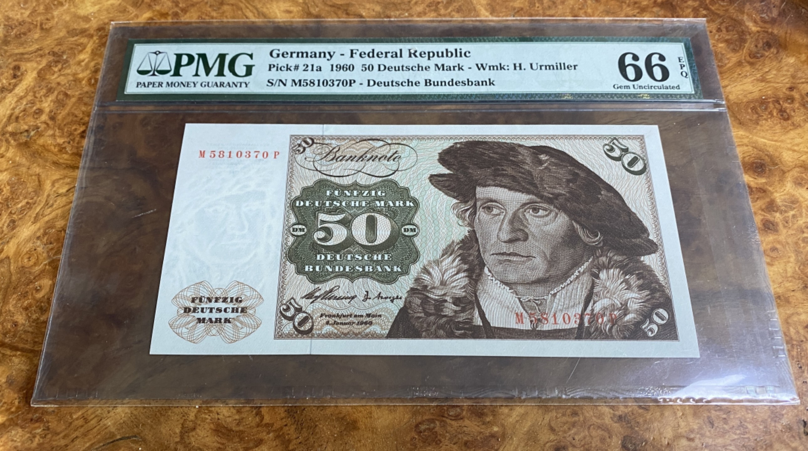 Chase Auction 第13期 - - 中外纸币、民国钞联拍！ 1960年德国50马克，首发初版，二代蓝壳，PMG66分！
