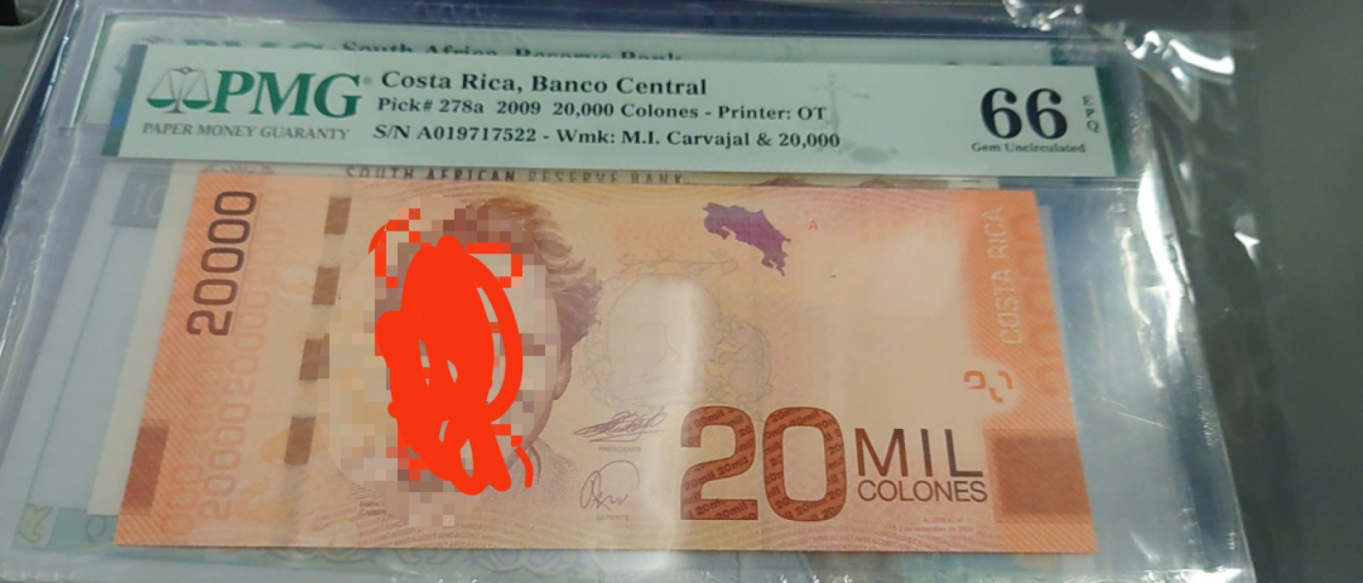 【囧羊收藏】精选微拍第46期暨2022年第三期  港澳台和外币 2009年哥斯达黎加20000 初版A冠 PMG66E