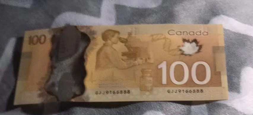 【囧羊收藏】精选微拍第46期暨2022年第三期  港澳台和外币 【一口价售出，勿出价】加拿大100元塑料钞 全程无47 倒置号+豹子号9166888 全新UNC 稀少