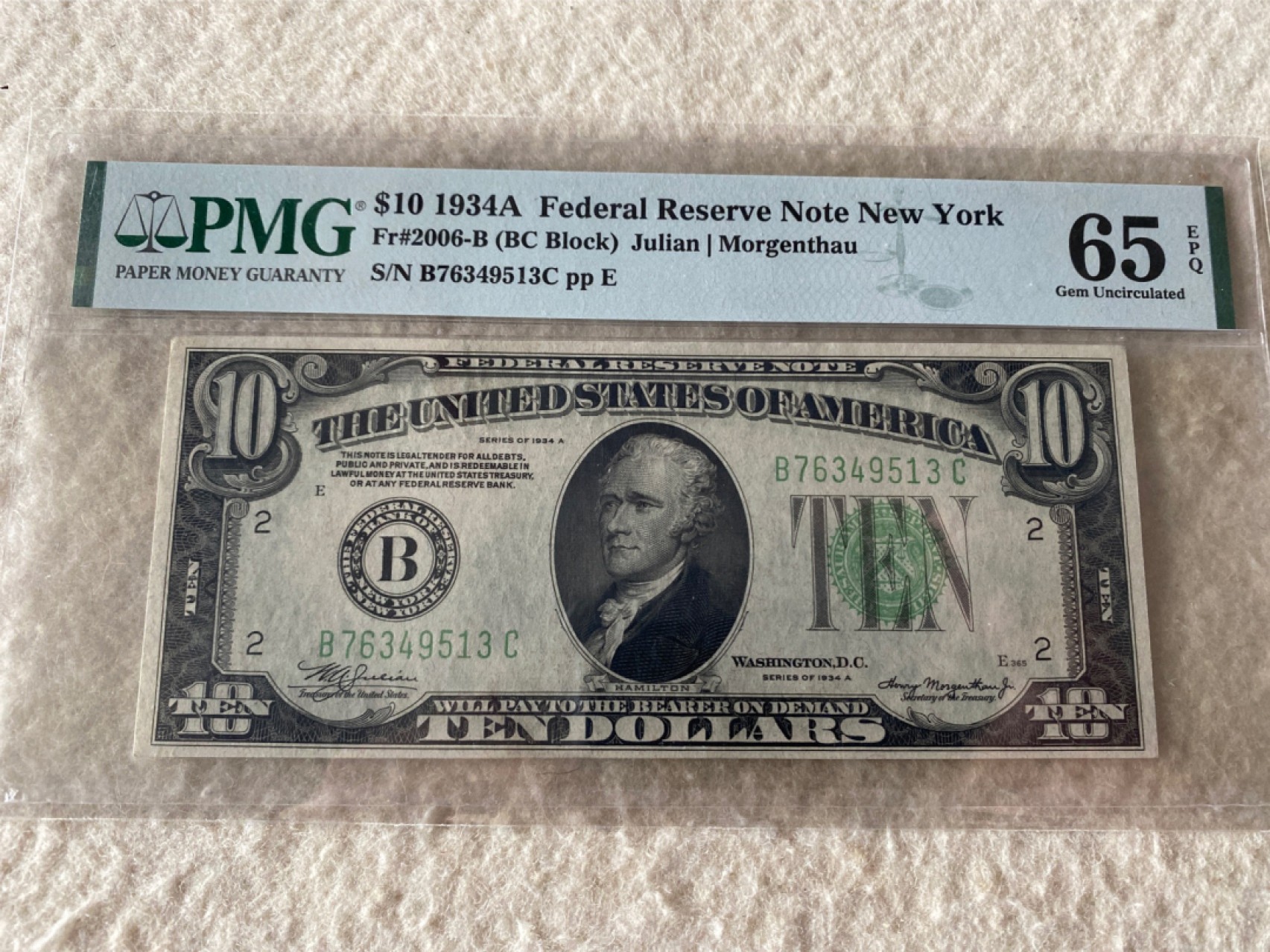 收藏联盟Quantum Auction第167期拍卖 今晚开拍 欢迎参与关注哦 1934年A版10美元 PMG65E