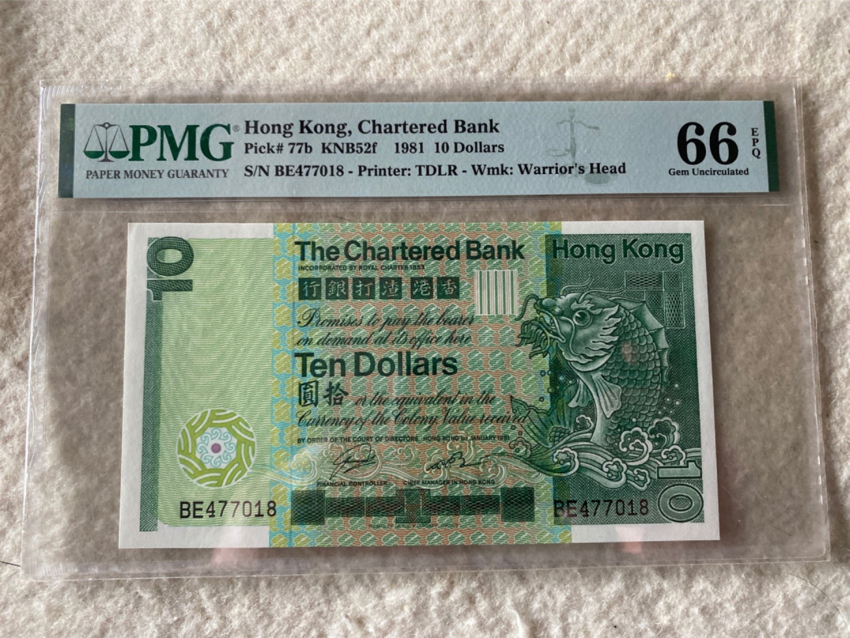 收藏联盟Quantum Auction第167期拍卖 今晚开拍 欢迎参与关注哦 1981年香港渣打大鲤鱼十元 长棍 PMG66E