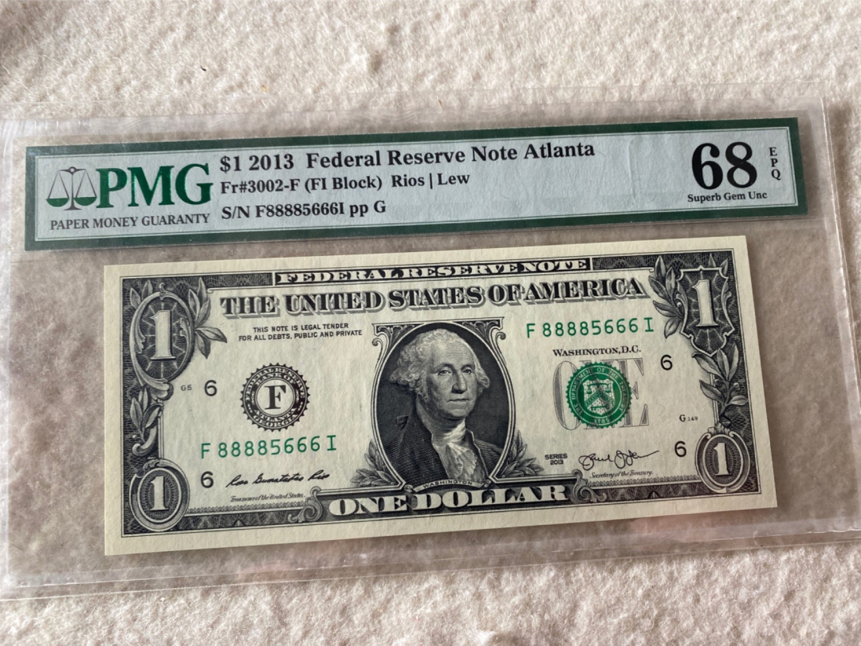 收藏联盟Quantum Auction第167期拍卖 今晚开拍 欢迎参与关注哦 2013年美国1美元 数三组合狮子头豹子尾号 高分 PMG68E