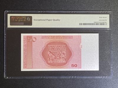 《张总收藏》61期——冠军外币 波黑50可兑换马克 PMG67E 2008年版本 唯一冠军分