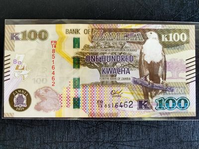 《张总收藏》61期——冠军外币 赞比亚100克瓦查全新UNC 2018年雄鹰