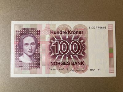 《张总收藏》61期——冠军外币 挪威100克朗 UNC 1994年 挪威作家科莱特 