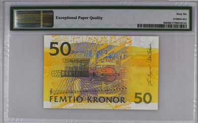 《张总收藏》61期——冠军外币 瑞典50克朗 PMG66E 夜莺初版 2003年 P-62b