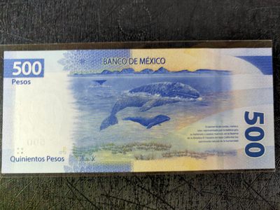 《张总收藏》61期——冠军外币 墨西哥500比索全新UNC 2017年鲸鱼