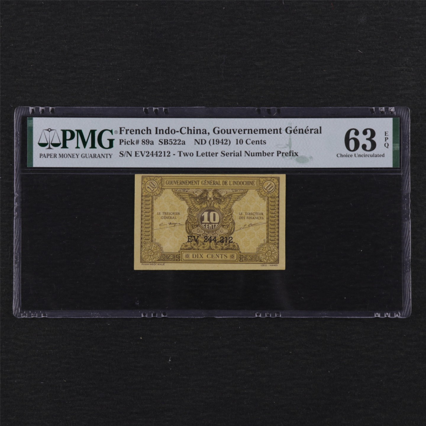 亘邦集藏第113期 1942年 法属印度支那10分 PMG 63EPQ EV244212