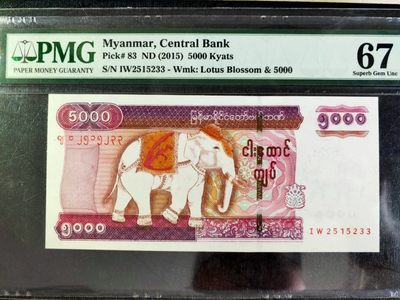 《张总收藏》61期——冠军外币 缅甸5000面值PMG67E高分无47双尾33 大象2015年