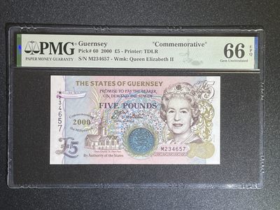 《张总收藏》61期——冠军外币 根西岛5镑 PMG66E P-60 2000年千禧年纪念钞
