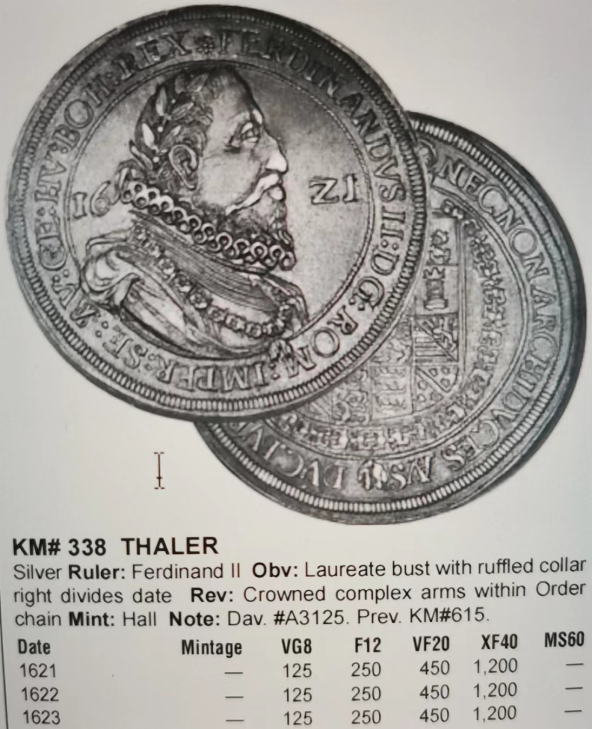 瓶子🏺第43期拍卖会 神圣罗马帝国1621年斐迪南二世1泰勒大银币 稀少版