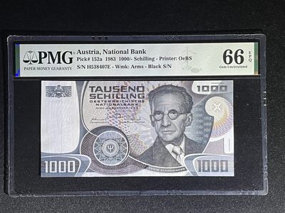《张总收藏》61期——冠军外币 奥地利1000先令 PMG66E 1983年 薛定谔 P-152a
