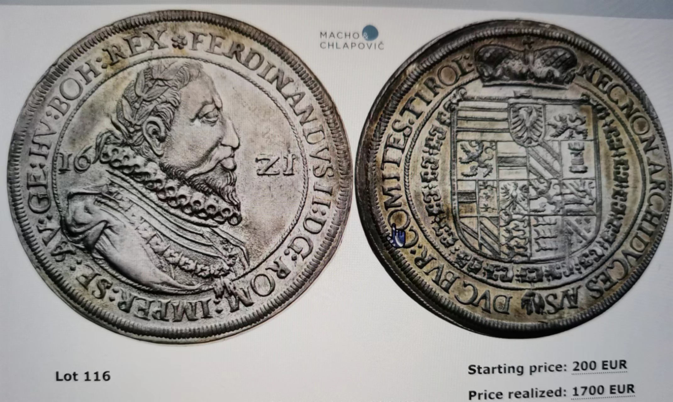 瓶子🏺第43期拍卖会 神圣罗马帝国1621年斐迪南二世1泰勒大银币 稀少版