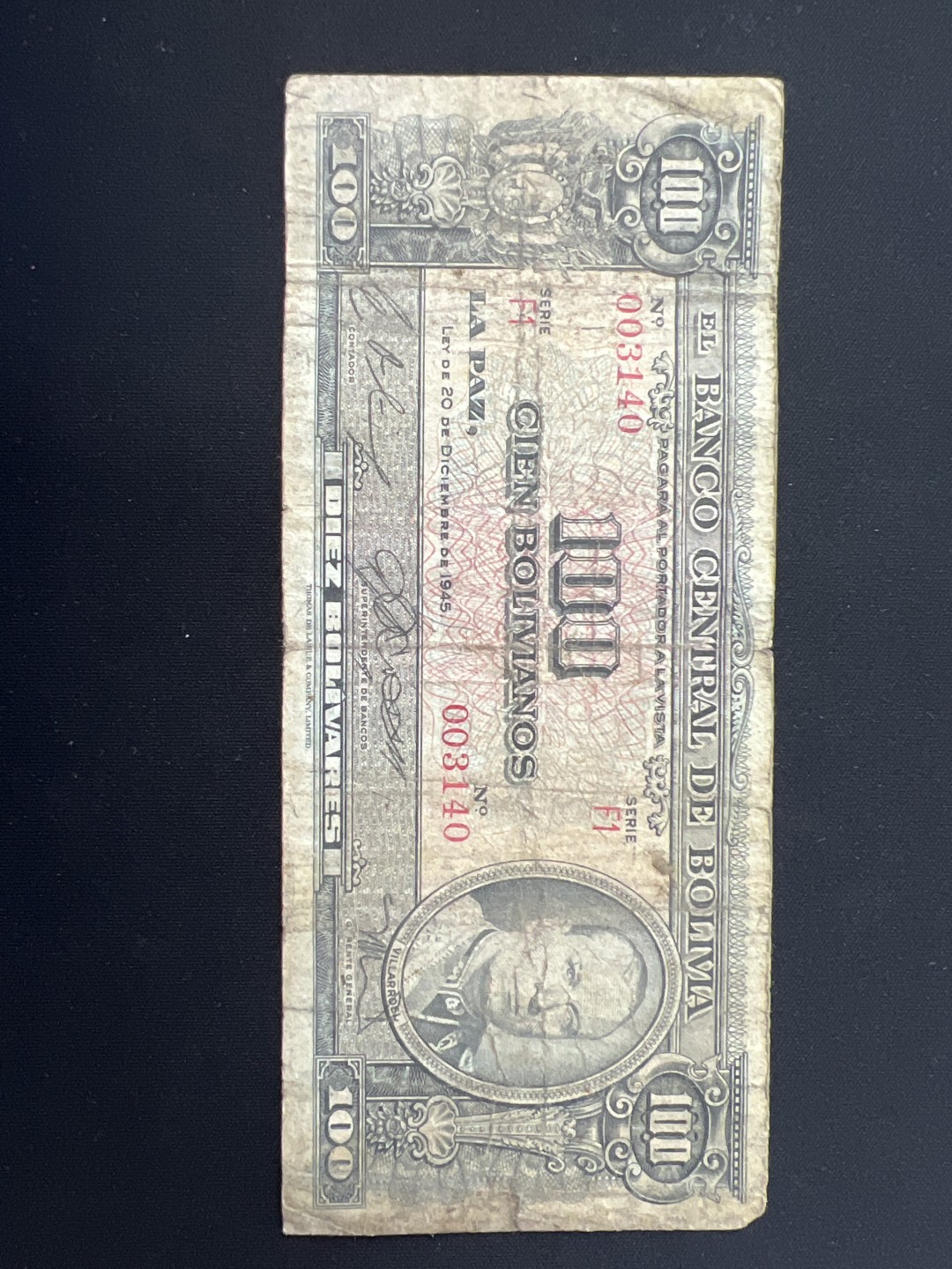 泡泡堂第三期 纸币专场（外国特价老纸币） 波利维亚1945年100波