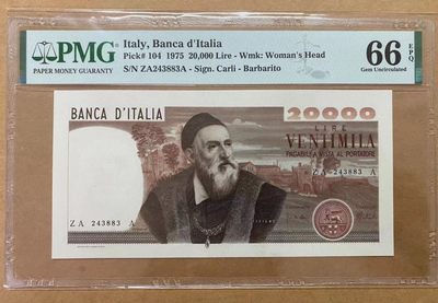 【Blue Auction】✨世界纸币精拍第193期——618专场 - 意大利 1975年20000里拉 经典提香 PMG66EPQ 