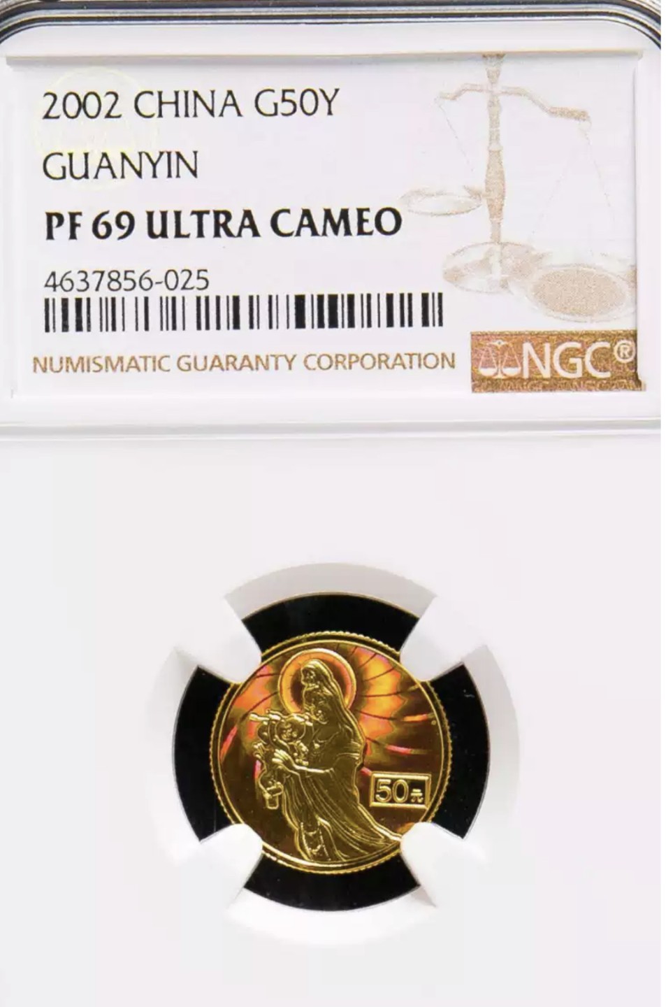 老精稀金银币专场「第10期」 2002年1/10盎司送子观音幻彩金币