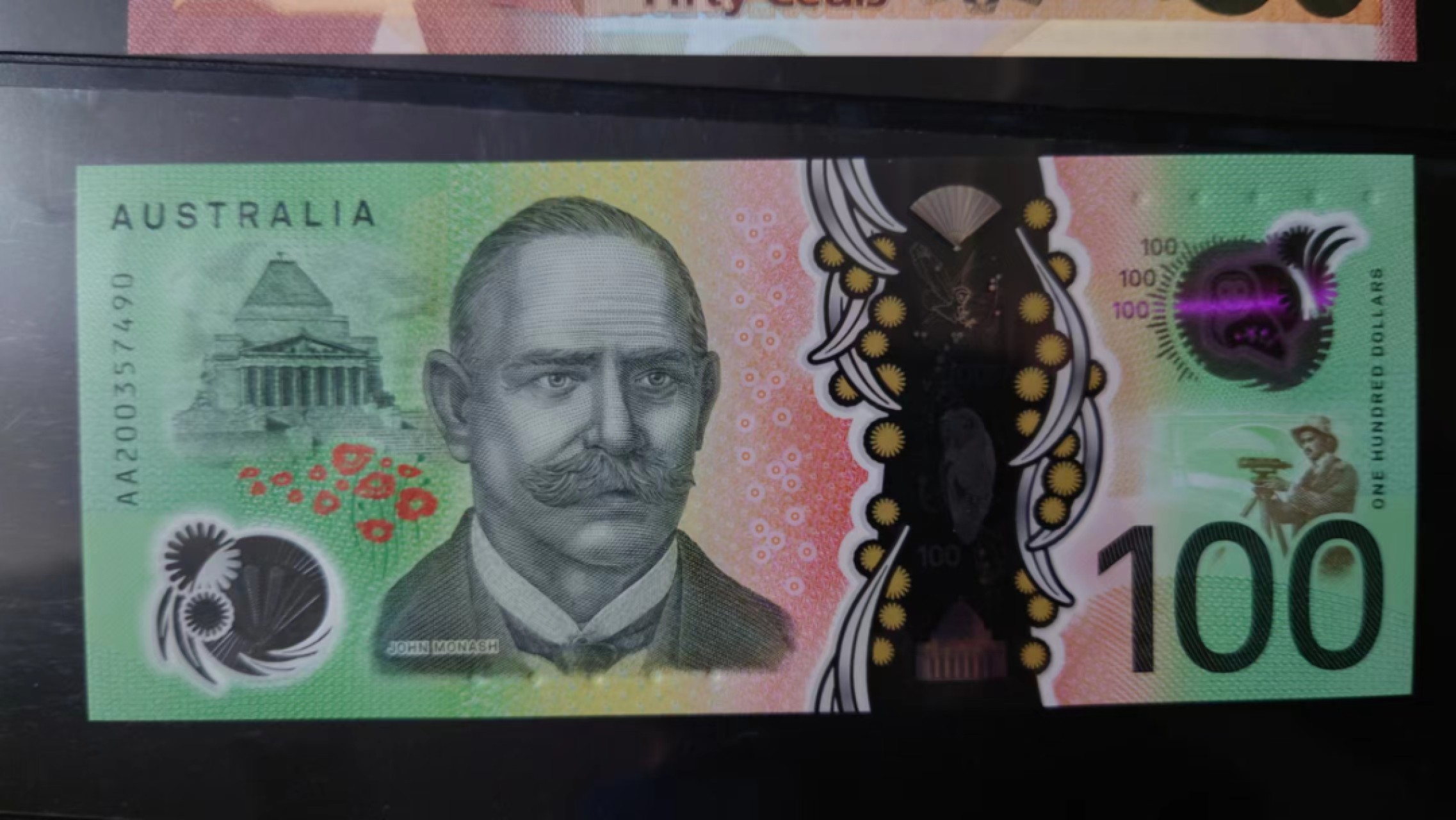 【囧羊收藏】精选微拍第46期暨2022年第三期  港澳台和外币 2020年澳大利亚100元塑料钞 首发AA冠 全新UNC尾号490