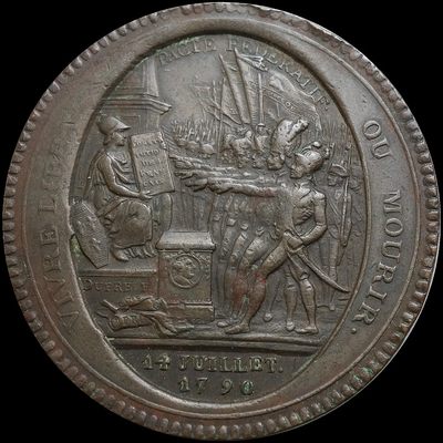 【雨安收藏】第019期 世界各国币章 高效拍卖 10秒间隔10秒倒数自动落锤 晚上7:20开始 - 世界France	法国1792年5索尔莫奈龙