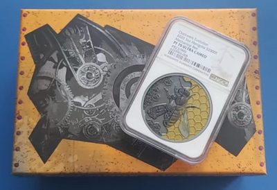 【币观天下】第191场钱币拍卖 - NGC70蒙古2020年机械蜜蜂3盎司加厚银币