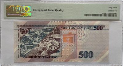 《张总收藏》61期——冠军外币 洪都拉斯500最大面值PMG67E亚军分 2016年