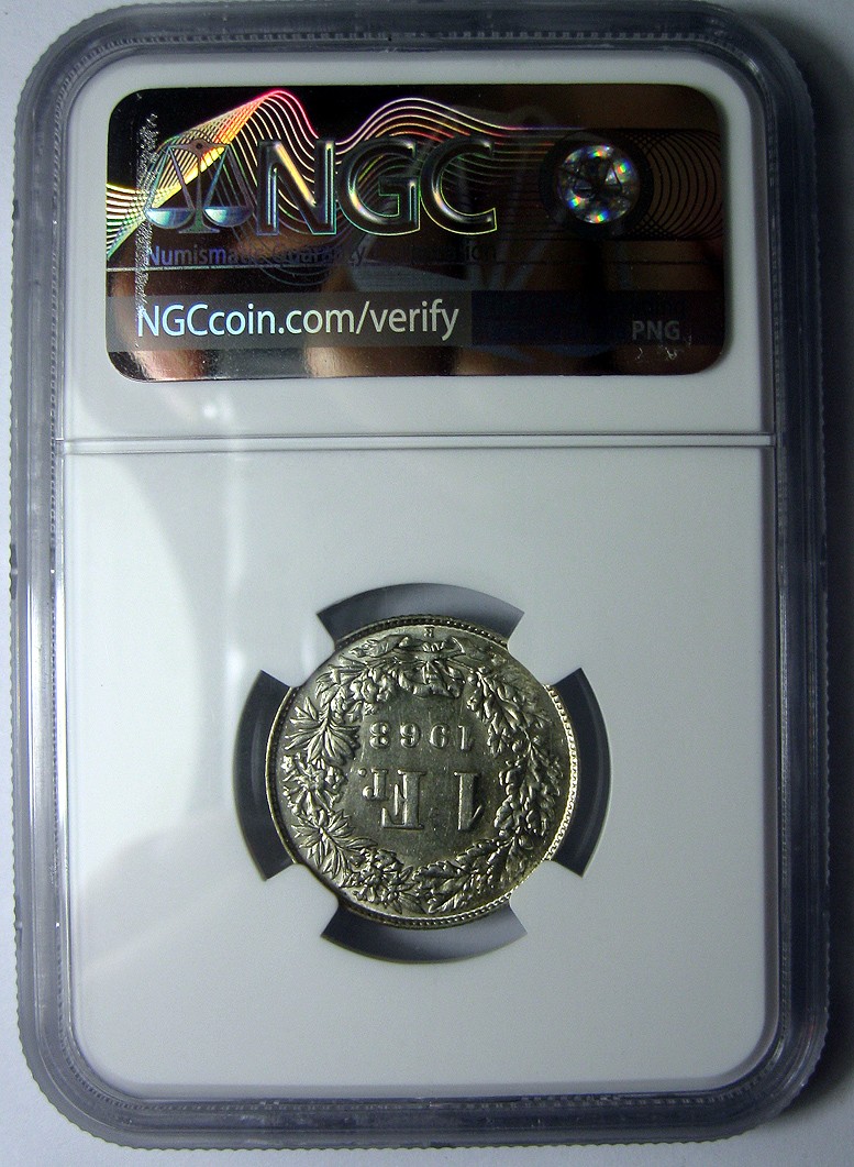 NGC-UNC,1963B,赫尔维蒂女神,1法郎钱币
