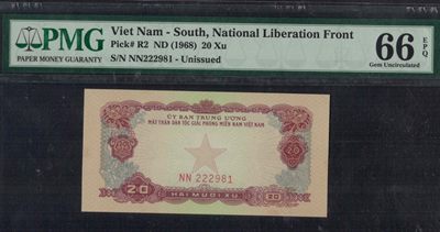 越南南方民族解放阵线(南越)1968年20XU 中国印 无47 亚洲 实图 UNC  - 越南南方民族解放阵线(南越)1968年20XU 中国印 无47 亚洲 实图 UNC 
