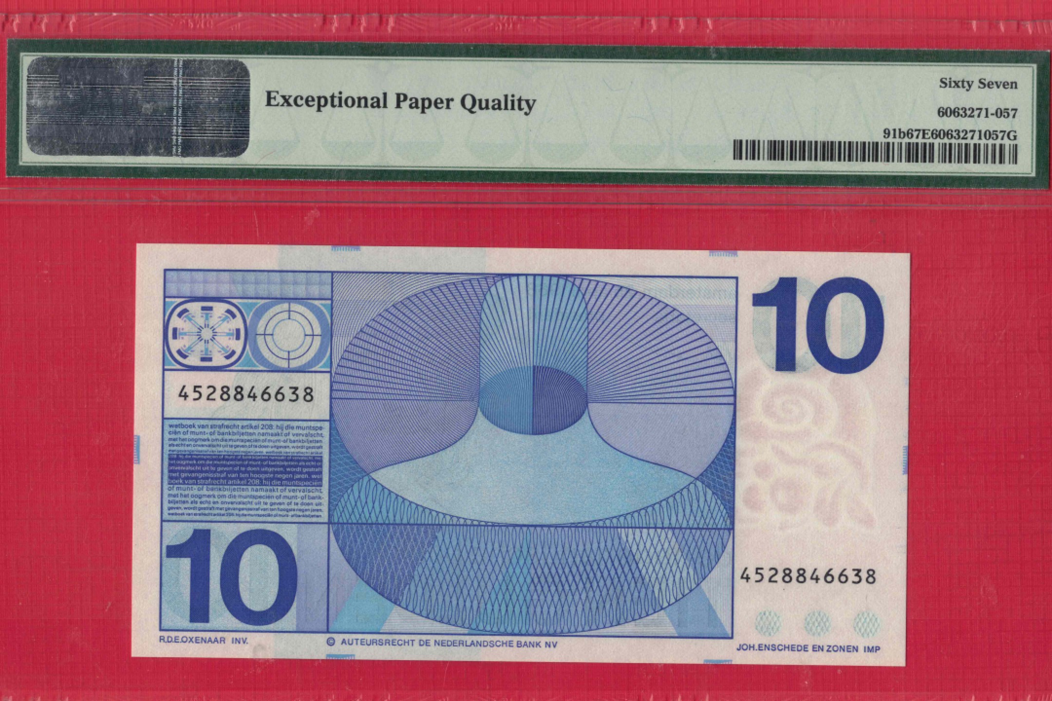 荷兰1968年10盾 P-91b 欧洲纸币 实物图 全新UNC   