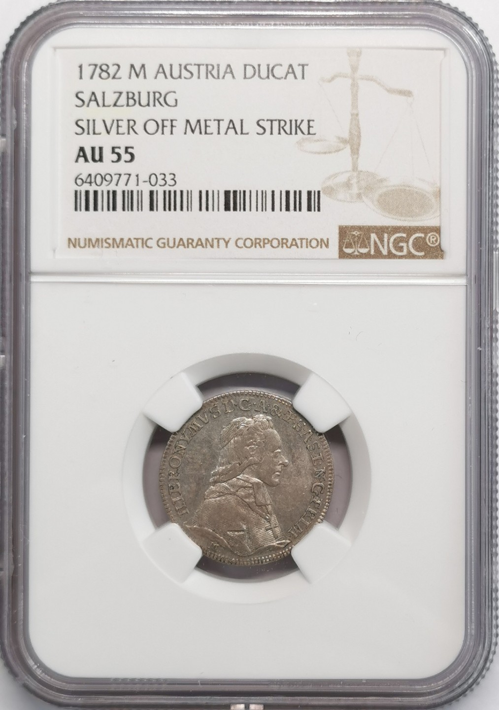 1782萨尔茨堡亲王主教区杜卡特金币银样NGC-AU55 - 凡希社世界钱币微 
