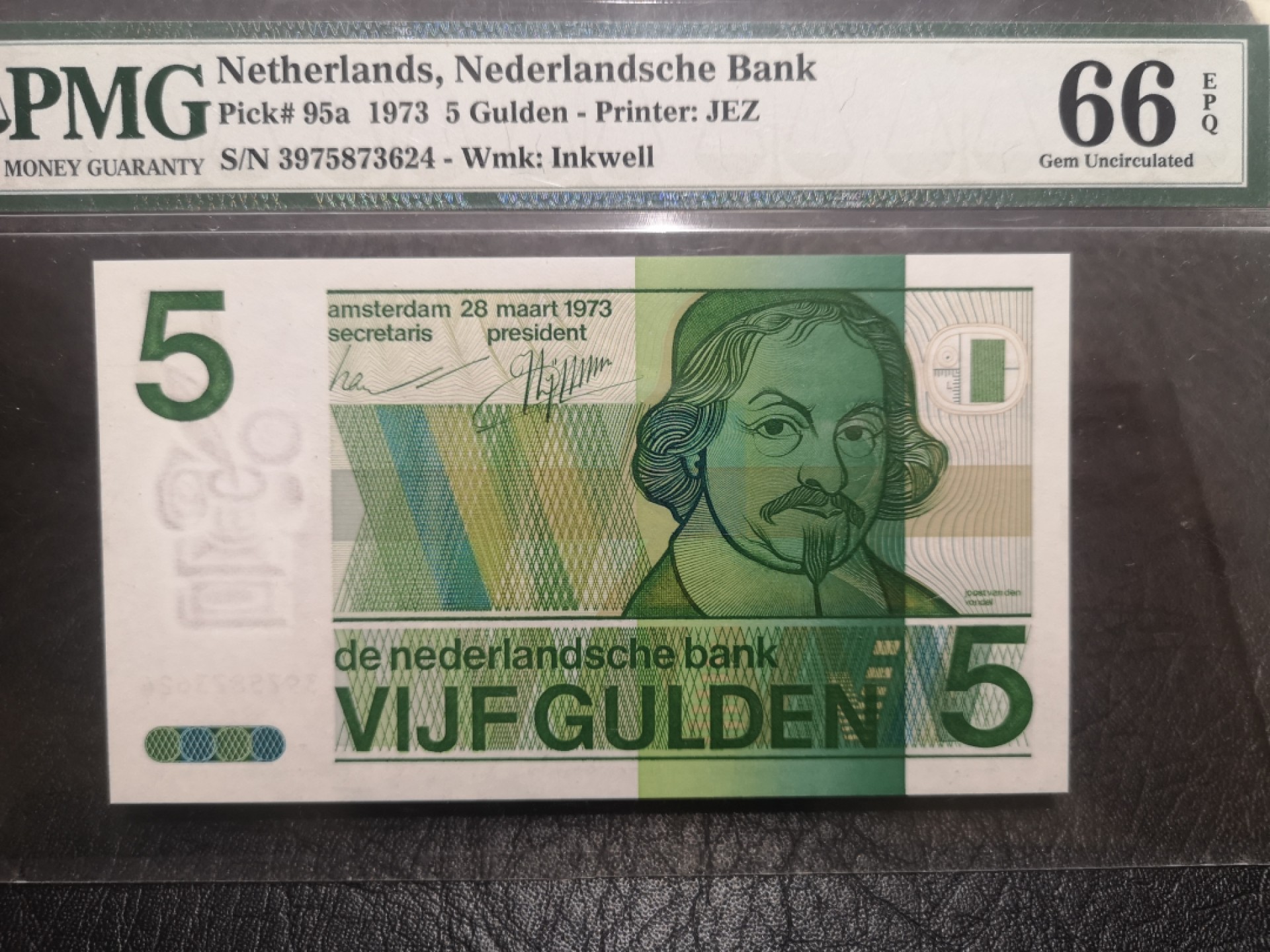 《外钞收藏家》第一百八十三期拍卖 1973年荷兰人像版5盾 PMG66