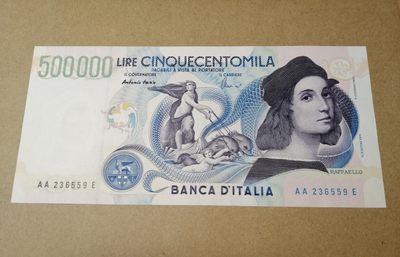 【Blue Auction】✨世界纸币精拍第194期【精】 - 【AA冠】意大利 1997年50万里拉 经典拉斐尔 全新UNC