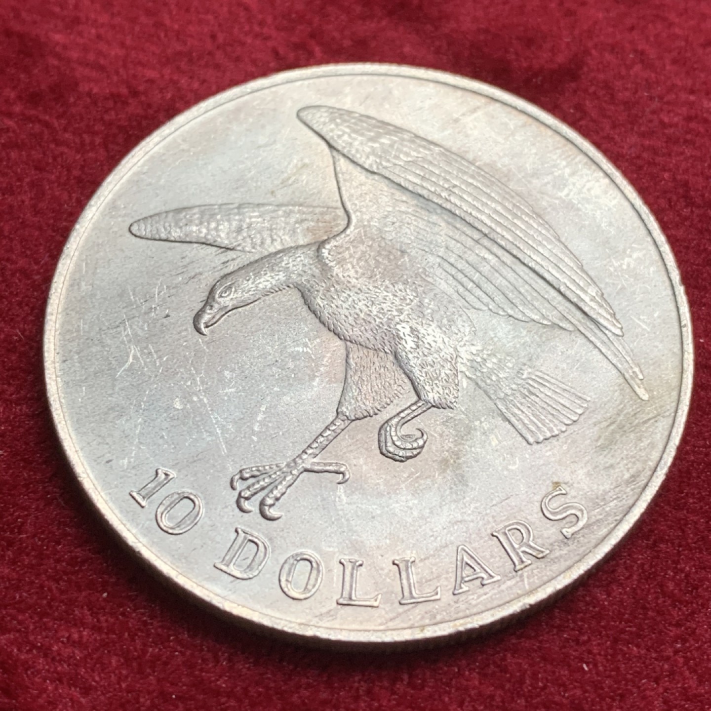 《竞宝斋》第66场-本周日，周一2场连拍（全场不限金额包邮） 新加坡 1973年 10新币 海鹰银币 0.9高银版海鹰大银币  细节不错 不多见