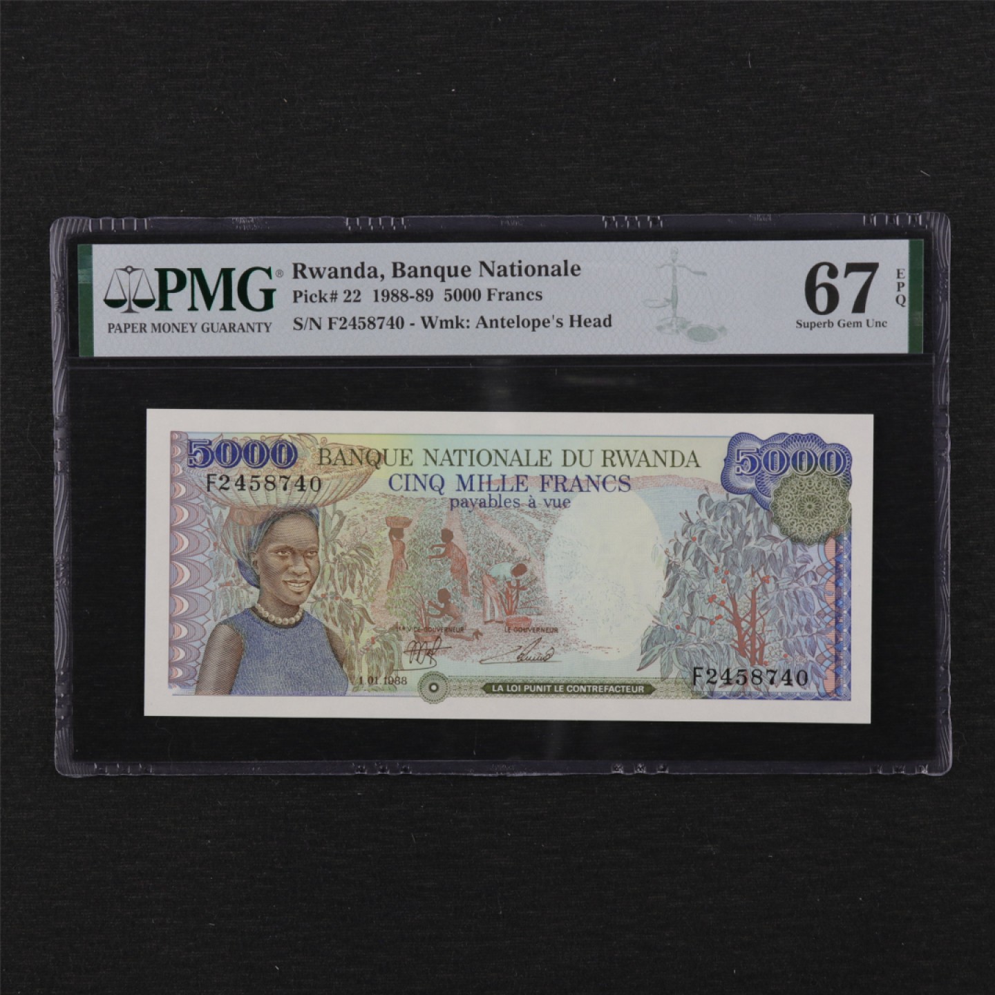 【亘邦集藏】第114期拍卖 1988年 卢旺达5000法郎 PMG 67EPQ F2458740