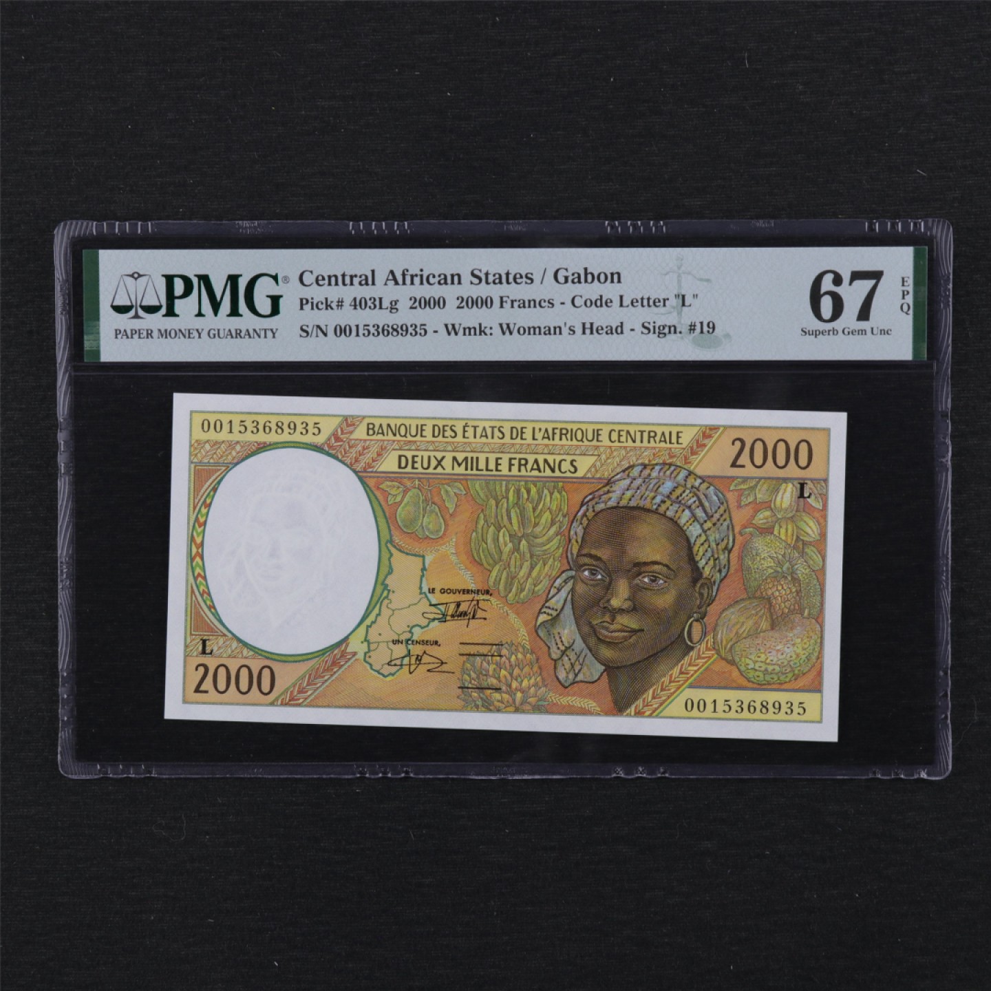 【亘邦集藏】第114期拍卖 2000年 加蓬2000法郎 PMG 67EPQ 0015368935