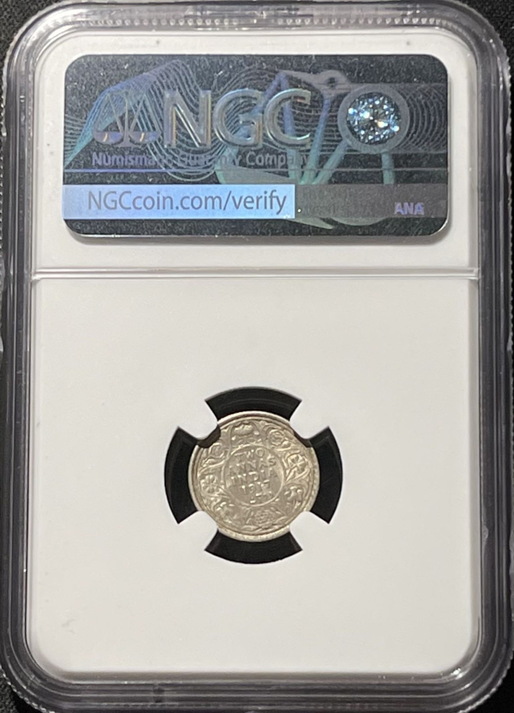 紫瑗钱币——第196期拍卖 英属印度 1917年 C版 乔治五世 2安娜 银币 NGC AU58
