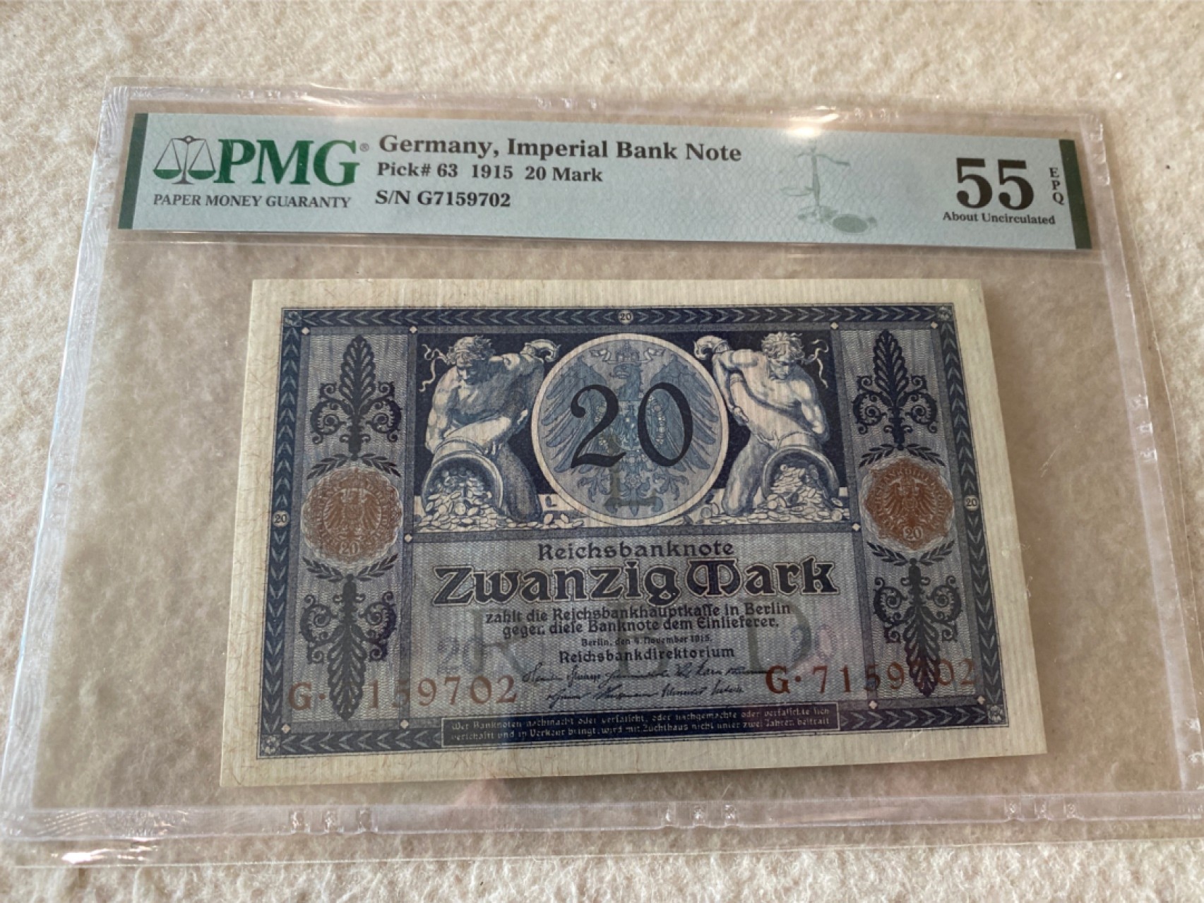 收藏联盟Quantum Auction第168期拍卖 今晚七点开拍 快来捡漏咯 1915年德国20马克 PMG55E