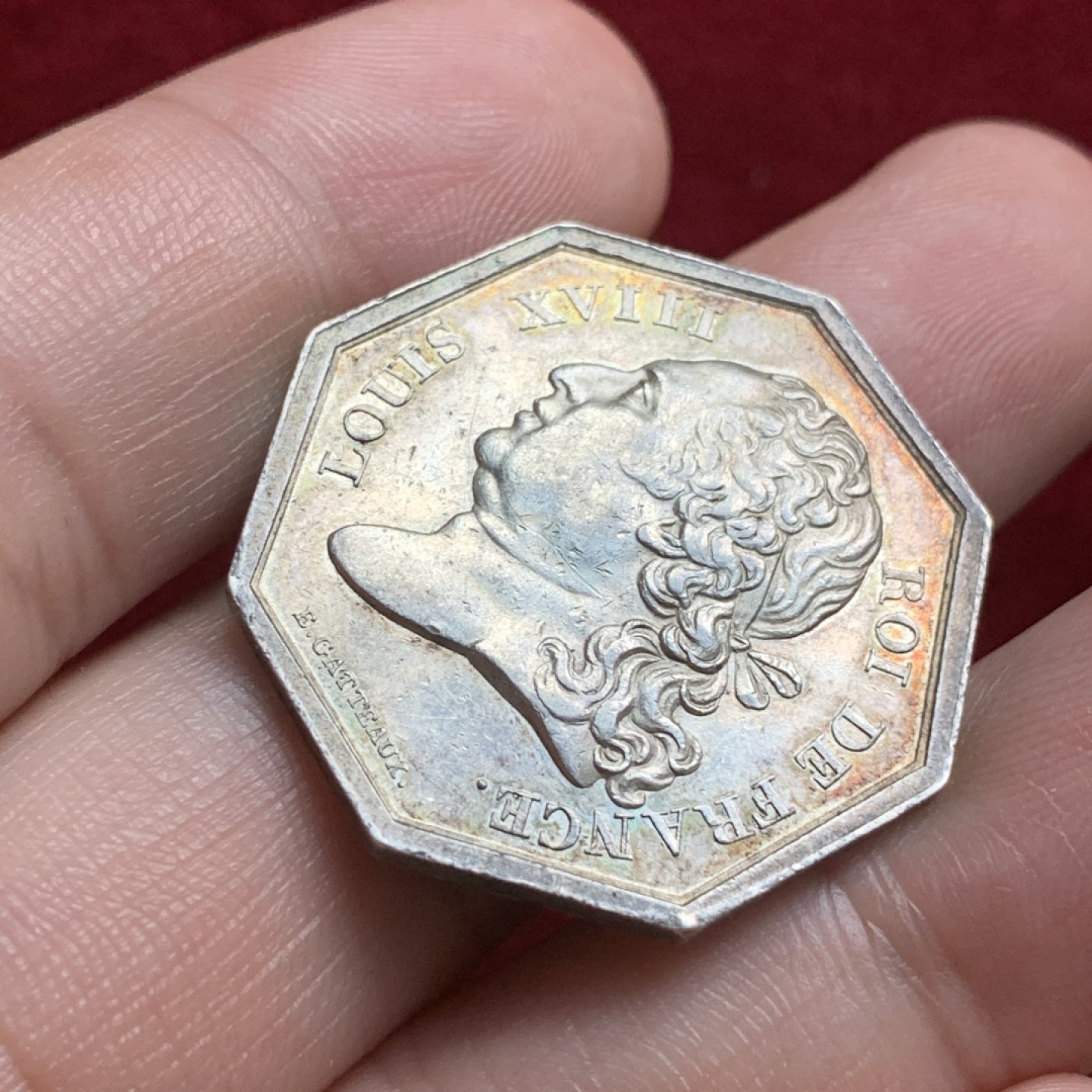 《竞宝斋》第66场-本周日，周一2场连拍（全场不限金额包邮） 炫五彩 法国路易十八+波旁王室纹章jeton八角银币 细节饱满无磨损 可送评