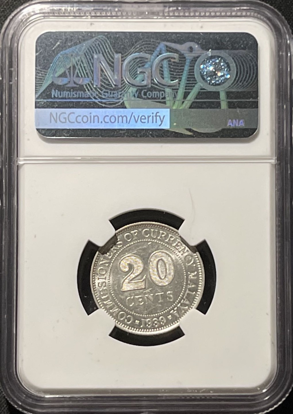 紫瑗钱币——第196期拍卖 马来亚 1939年 乔治六世 20分 银币 NGC AU55