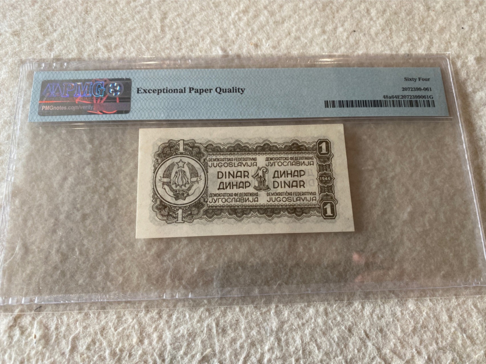 收藏联盟Quantum Auction第168期拍卖 今晚七点开拍 快来捡漏咯 1944年南斯拉夫1第纳尔 PMG64E