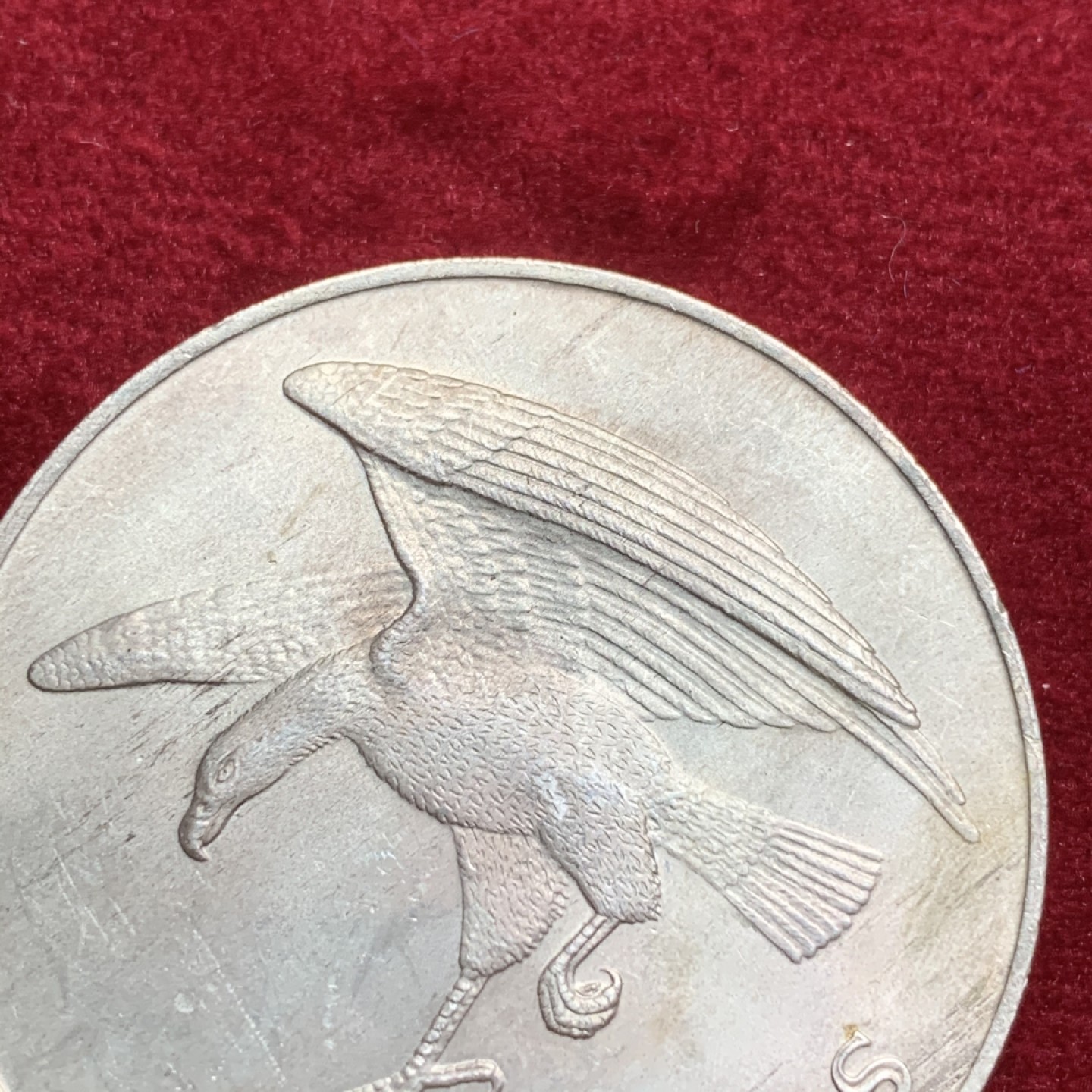 《竞宝斋》第66场-本周日，周一2场连拍（全场不限金额包邮） 新加坡 1973年 10新币 海鹰银币 0.9高银版海鹰大银币  细节不错 不多见