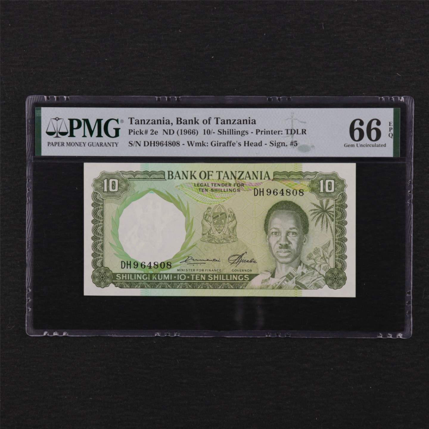 【亘邦集藏】第114期拍卖 1966年 坦桑尼亚10先令 PMG 66EPQ DH964808