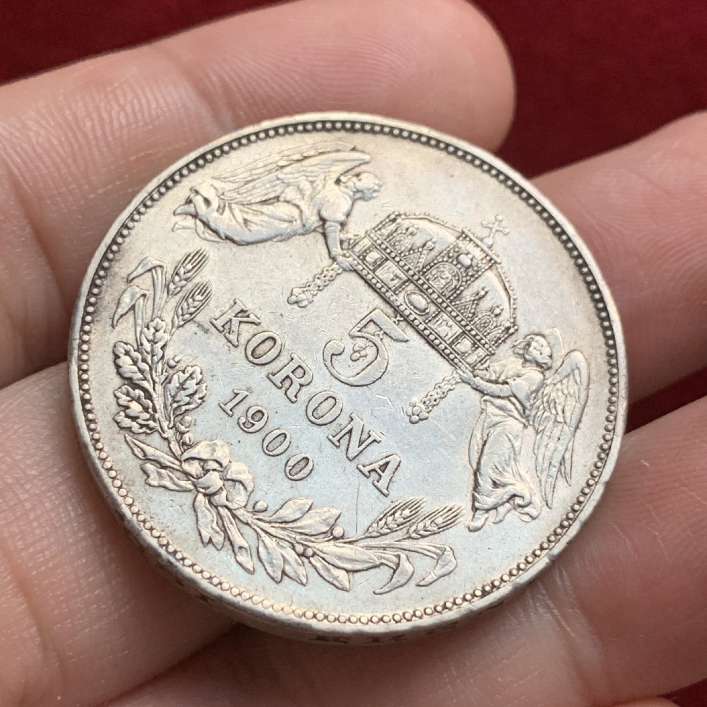 《竞宝斋》第66场-本周日，周一2场连拍（全场不限金额包邮） 匈牙利双天使5克朗大银币，大热大涨品种，边铭深打完好，细节佳，状态好的已经很难遇到了