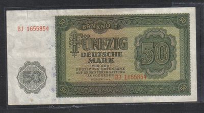 德国(东德 民主德国)1948年50马克 克劳斯P-14 欧洲纸币 实物图 八五品 - 德国(东德 民主德国)1948年50马克 克劳斯P-14 欧洲纸币 实物图 八五品
