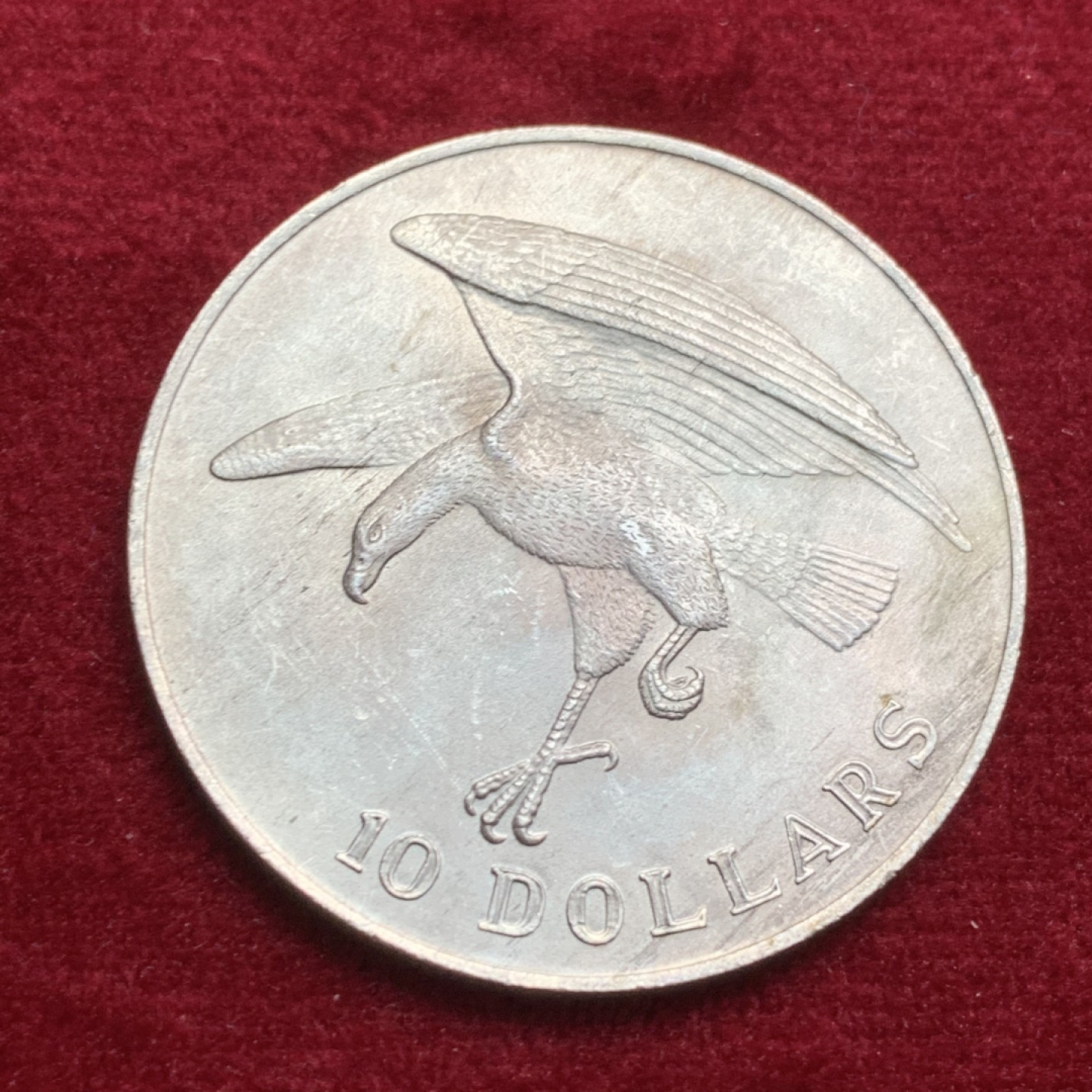 《竞宝斋》第66场-本周日，周一2场连拍（全场不限金额包邮） 新加坡 1973年 10新币 海鹰银币 0.9高银版海鹰大银币  细节不错 不多见