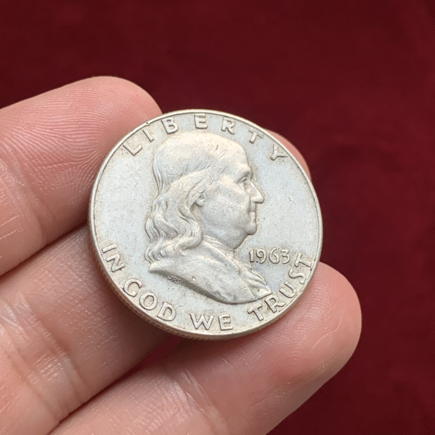 《竞宝斋》第66场-本周日，周一2场连拍（全场不限金额包邮） 美国 1963年 富兰克林 半美元 银币 原味状态