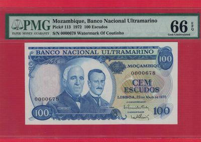 莫桑比克1972年100 埃斯库多 百位小号码 实物如图 UNC     - 莫桑比克1972年100 埃斯库多 百位小号码 实物如图 UNC    